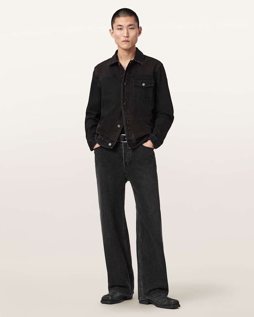 AllSaints Roth Long Sleeve Denim Jacket Overdyed Brown