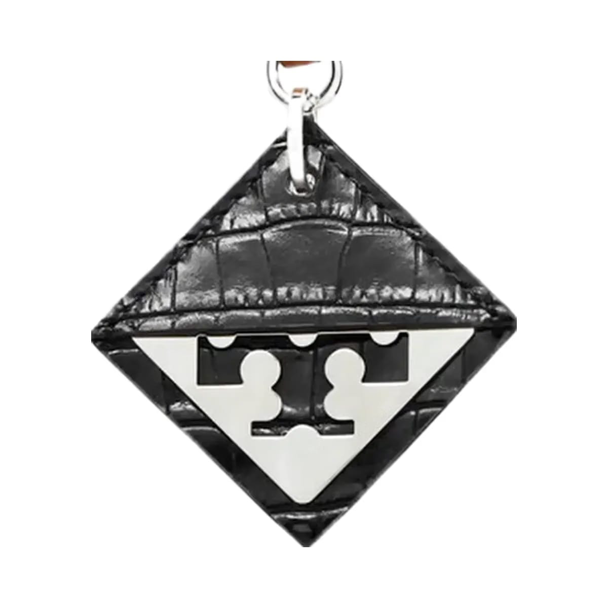 Tory Burch Hidden Logo Croc-Embossed Key Charm Black
