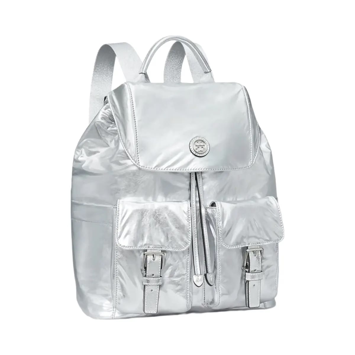 Tory Burch Virginia Metallic Flap Backpack Silver