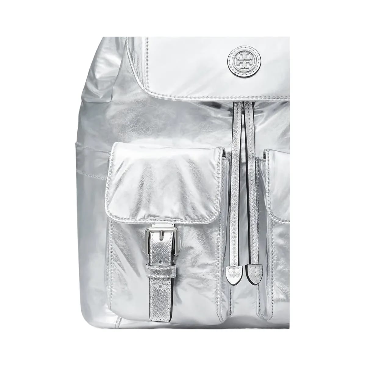 Tory Burch Virginia Metallic Flap Backpack Silver