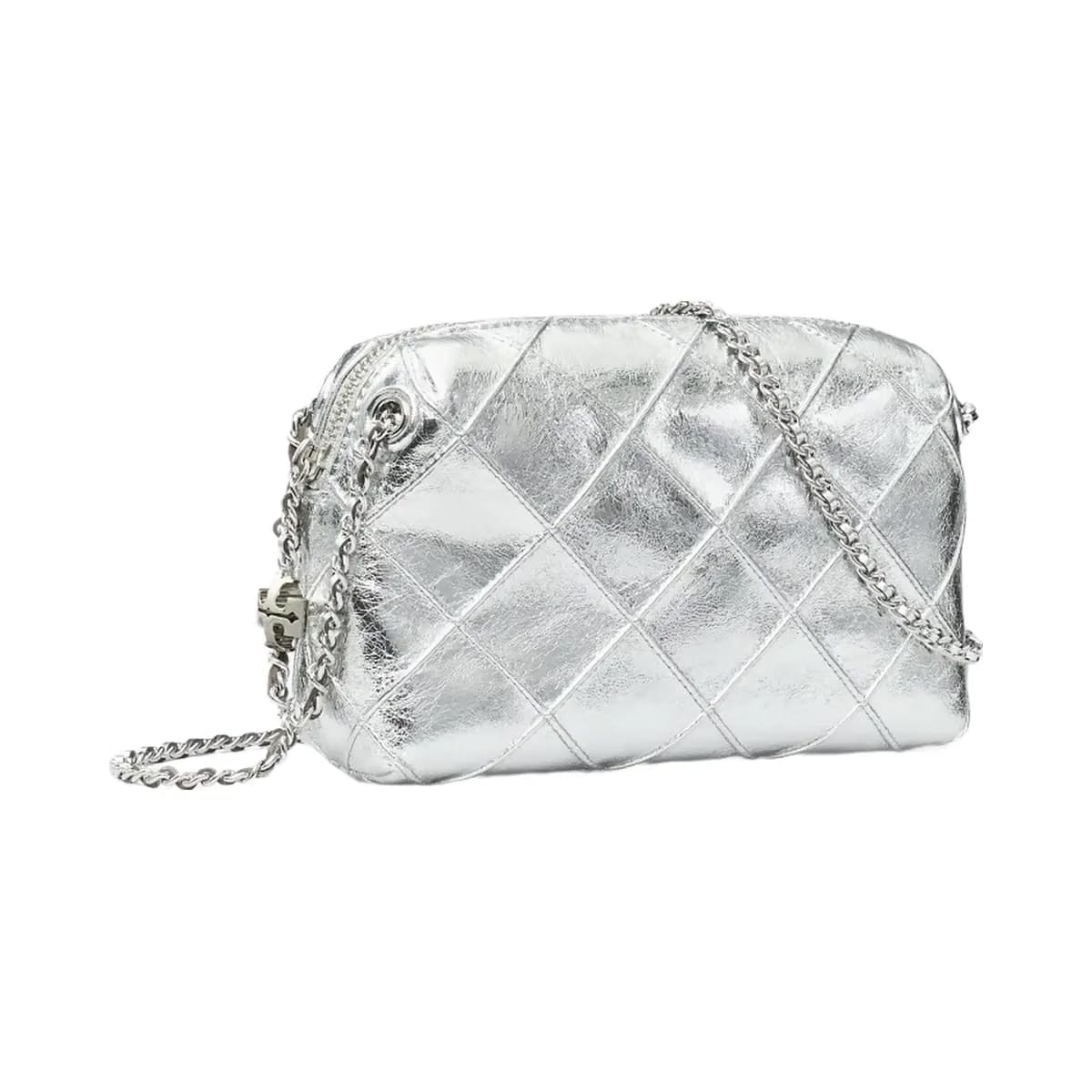 Tory Burch Fleming Soft Metallic Crossbody Bag Silver