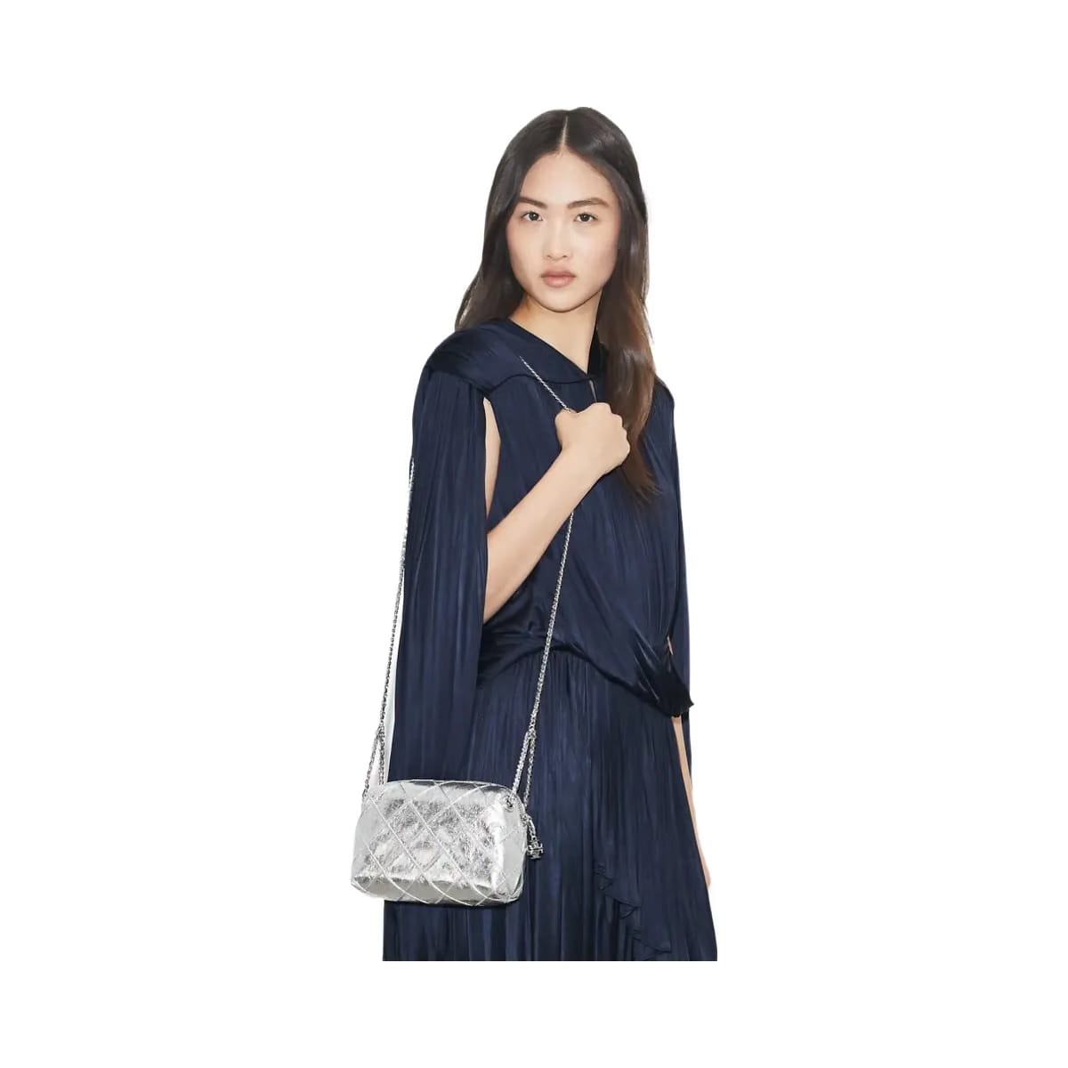 Tory Burch Fleming Soft Metallic Crossbody Bag Silver