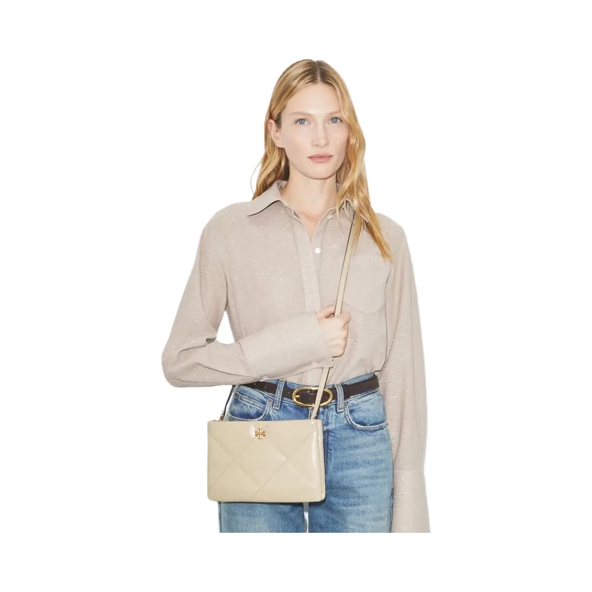 Tory Burch Kira Diamond Quilt Crossbody Bag Light Stone