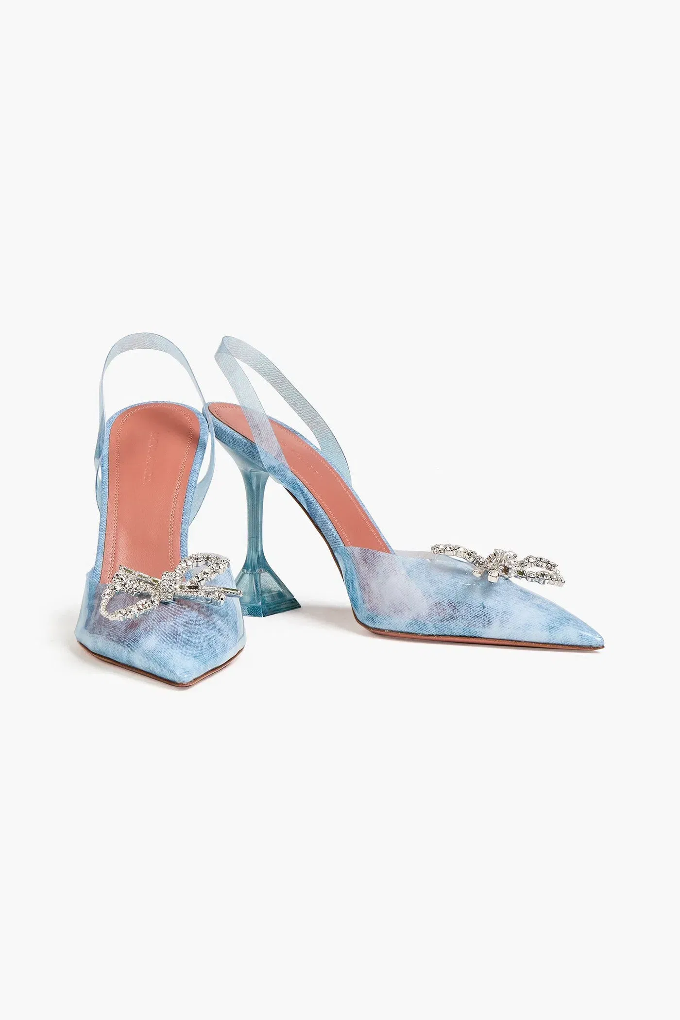 Amina Muaddi Rosie 95 Crystal-Embellished Bow-Detailed Pvc Pumps Light Blue Women's