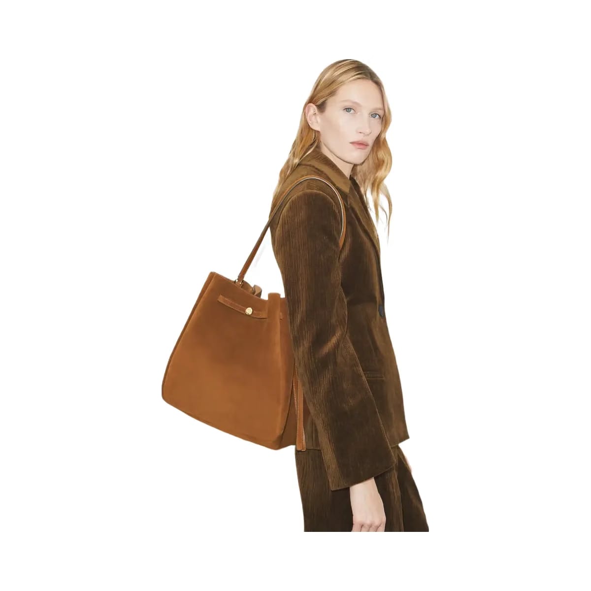 Tory Burch Large Romy Suede Bucket Bag Caramel