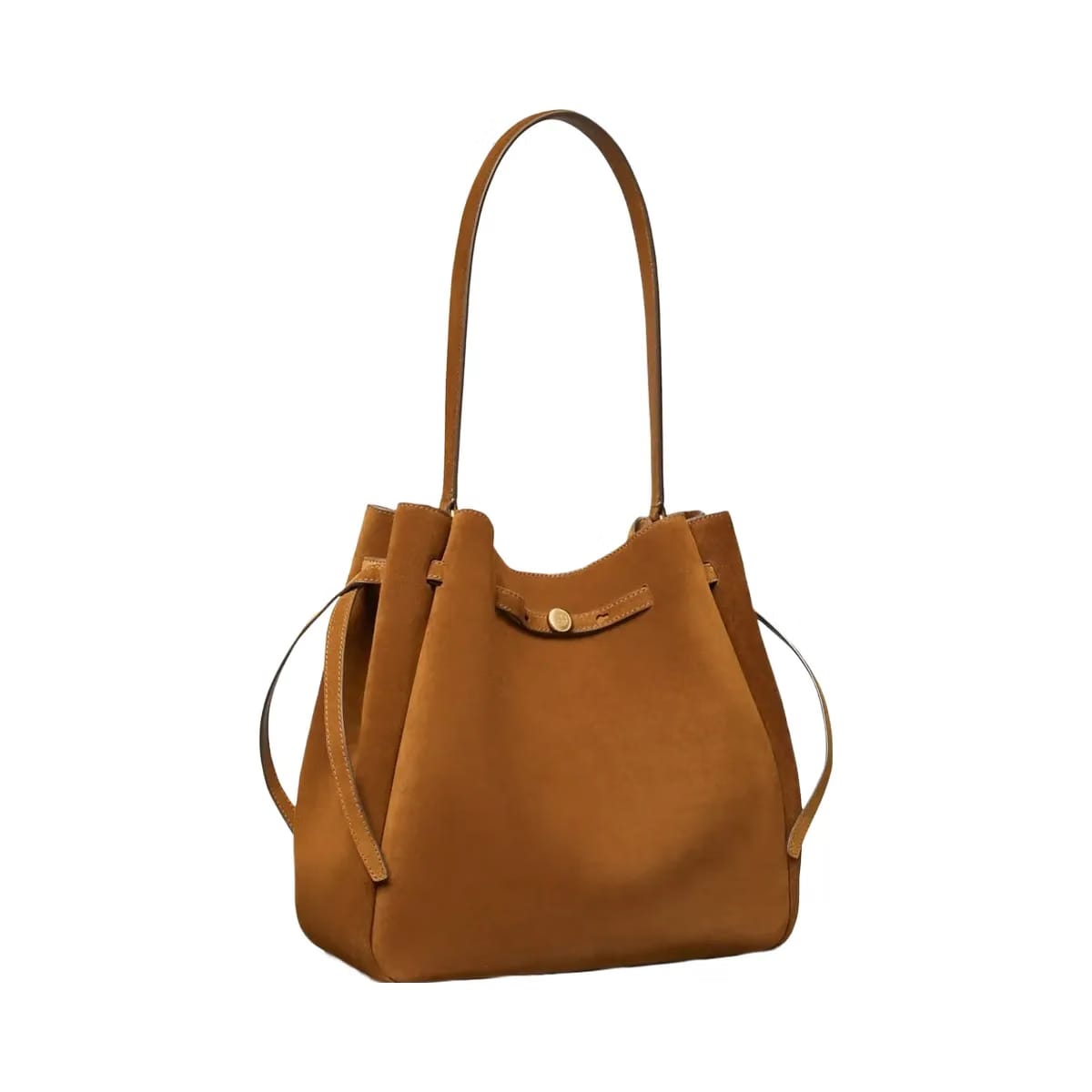 Tory Burch Large Romy Suede Bucket Bag Caramel