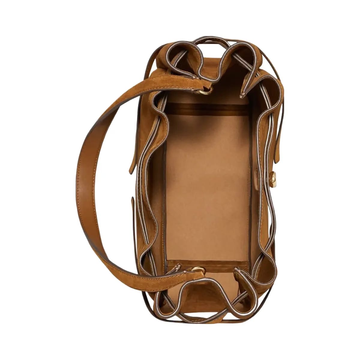 Tory Burch Large Romy Suede Bucket Bag Caramel