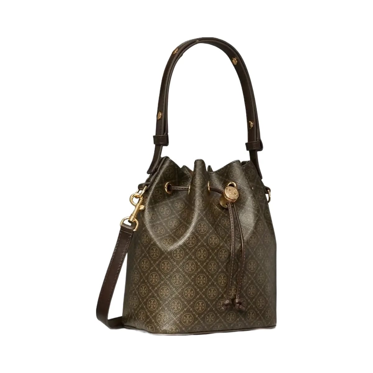 Tory Burch T Monogram Coated Canvas Bucket Bag French Press