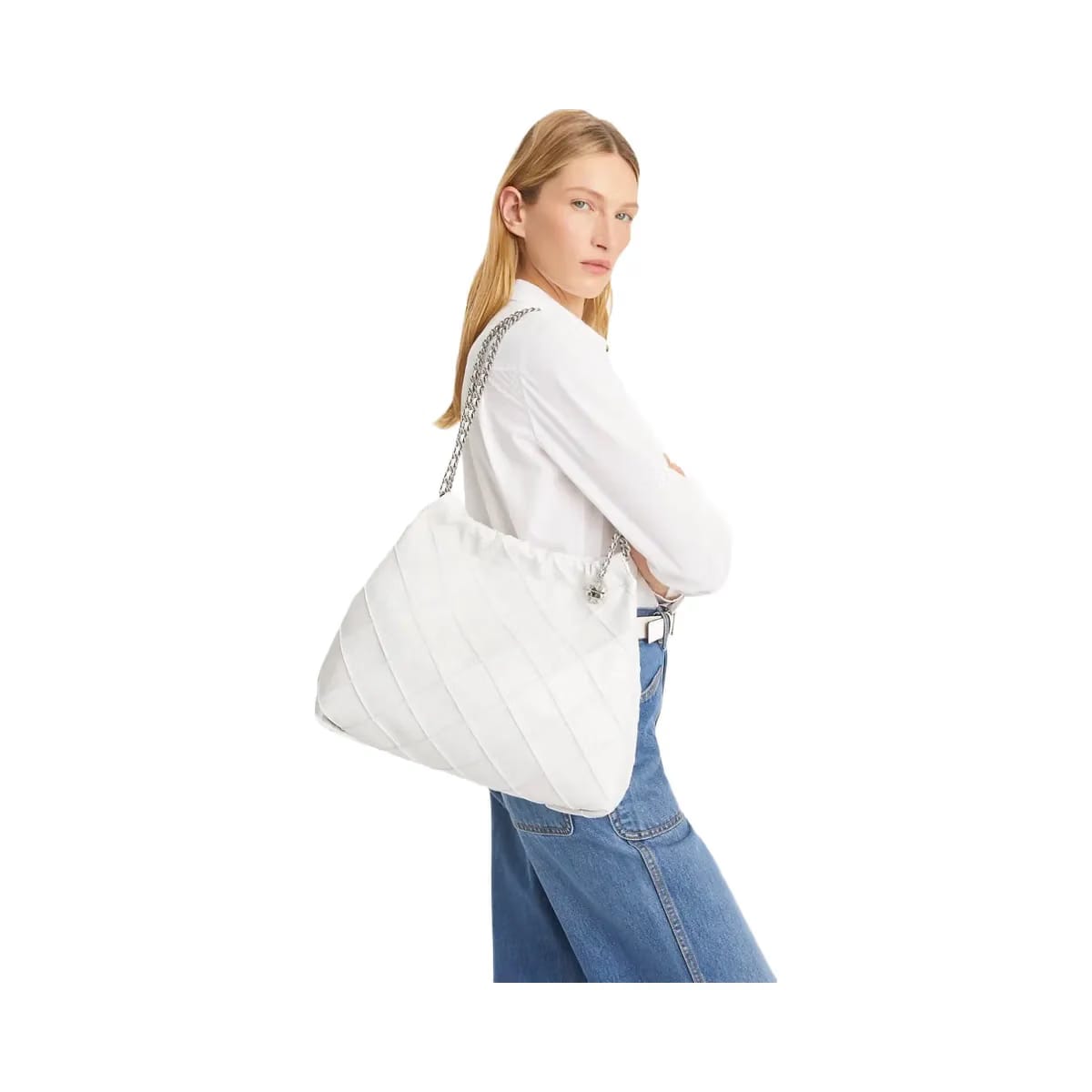 Tory Burch Fleming Soft Distressed Hobo Bag Blanc