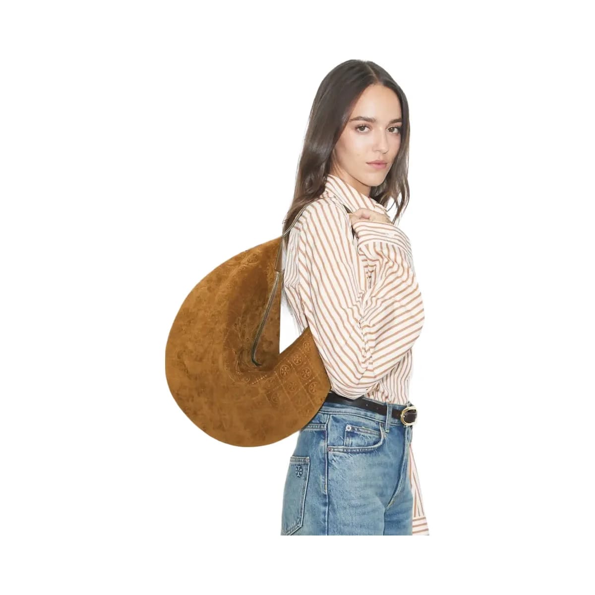 Tory Burch T Monogram Suede Balloon Bag CHICORY BROWN