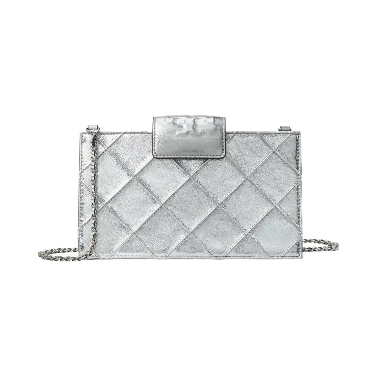 Tory Burch Mini Fleming Metallic Crossbody Silver