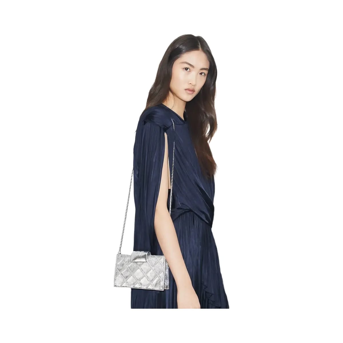 Tory Burch Mini Fleming Metallic Crossbody Silver