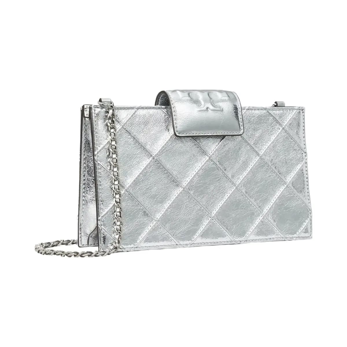 Tory Burch Mini Fleming Metallic Crossbody Silver