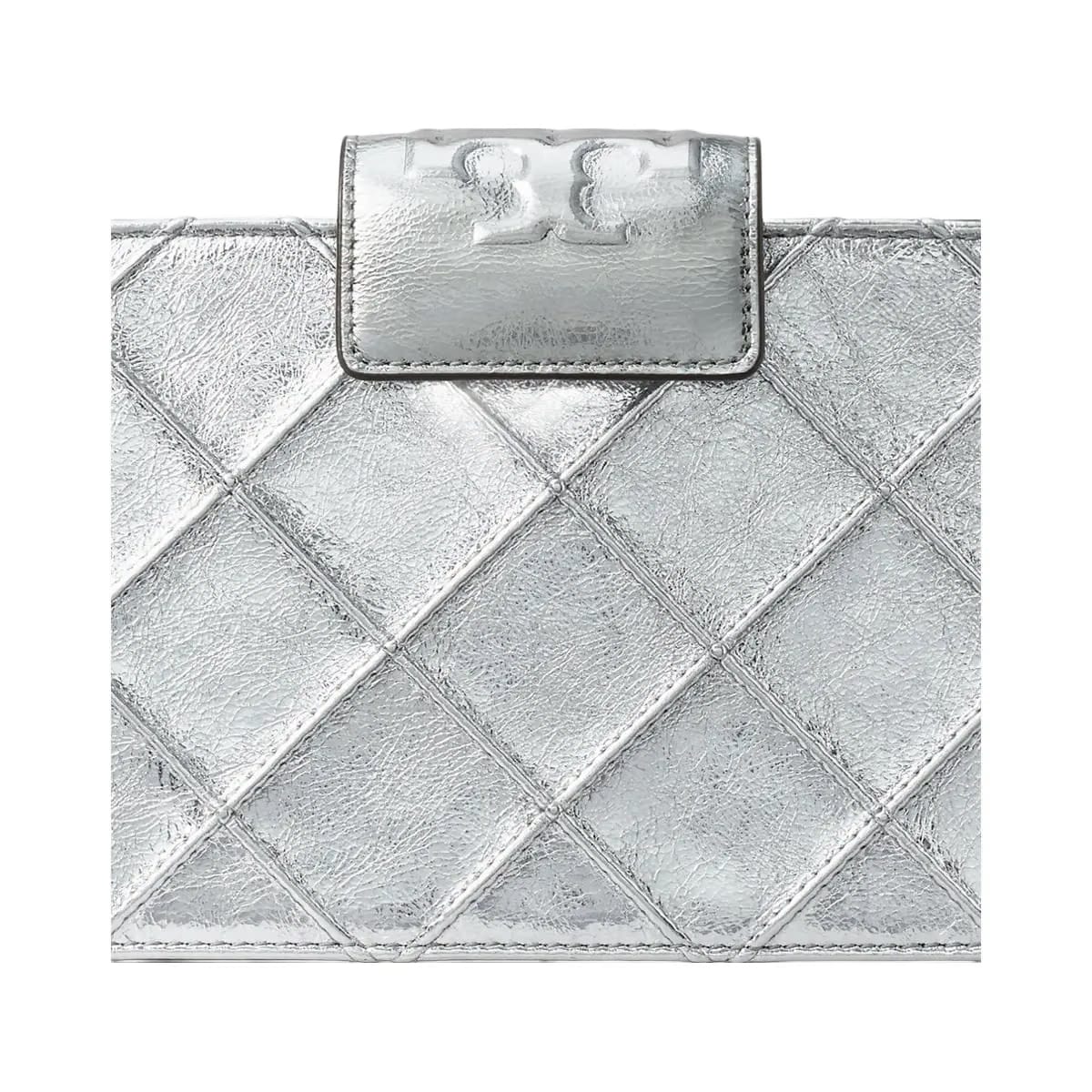 Tory Burch Mini Fleming Metallic Crossbody Silver