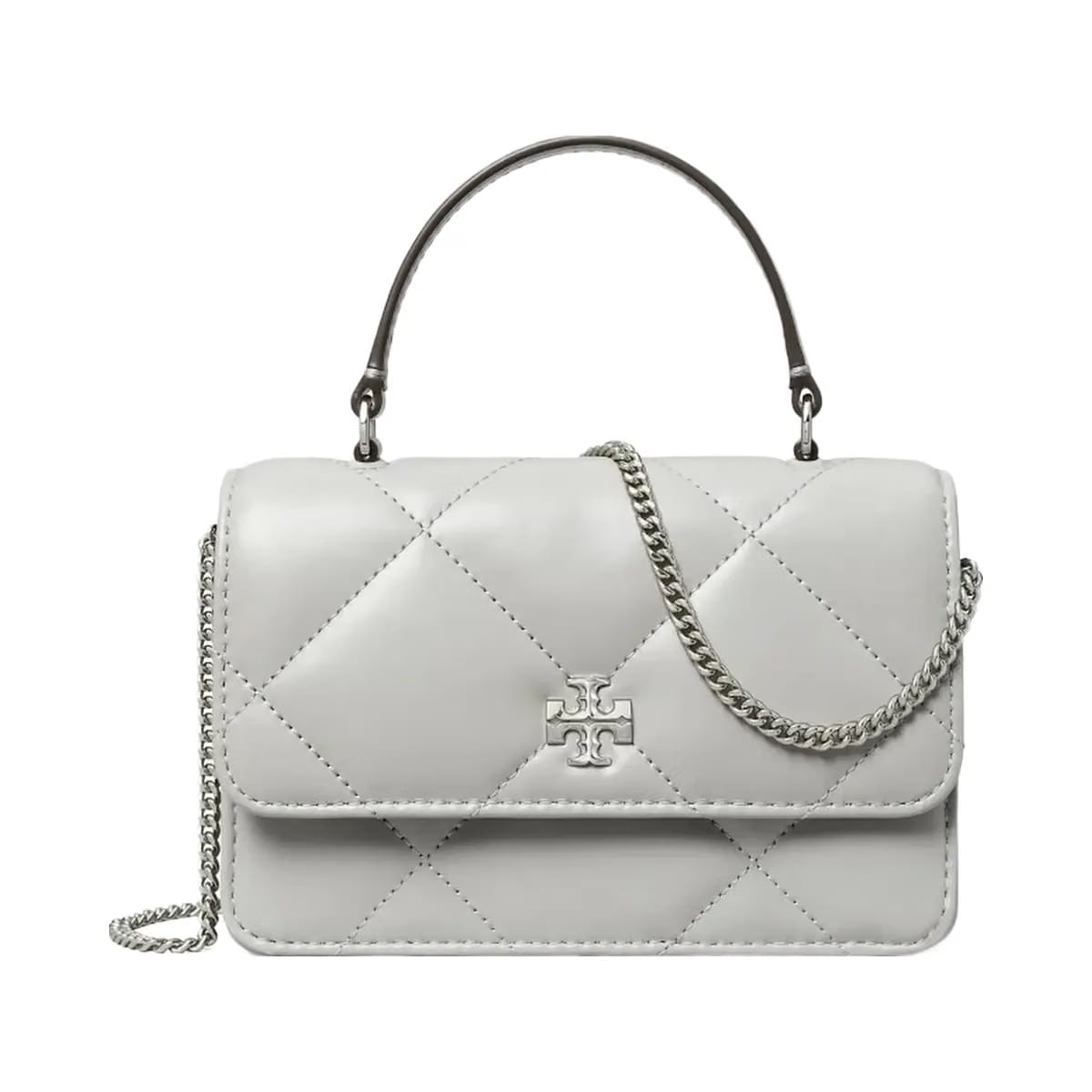 Tory Burch Mini Kira Diamond Quilt Charm Top-Handle Crossbody Gray
