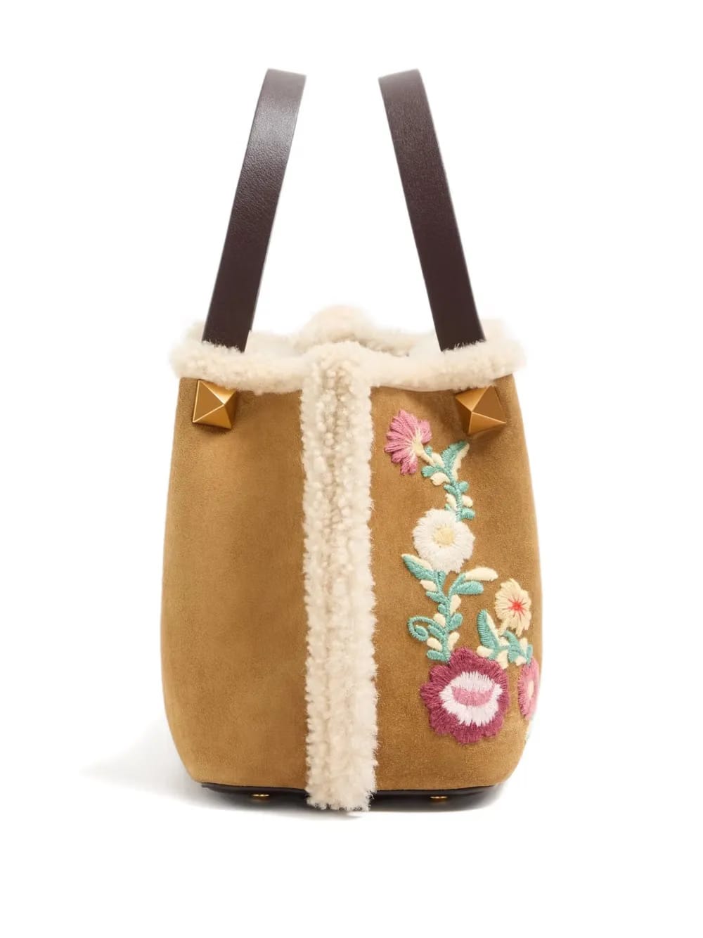 small embroidered-flowers suede tote bag