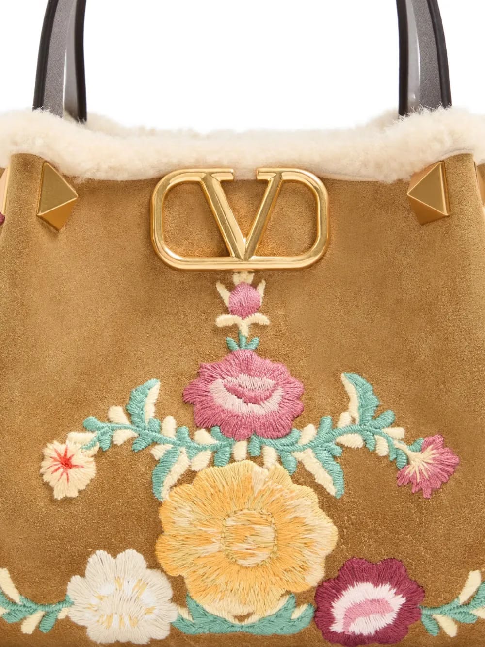 small embroidered-flowers suede tote bag