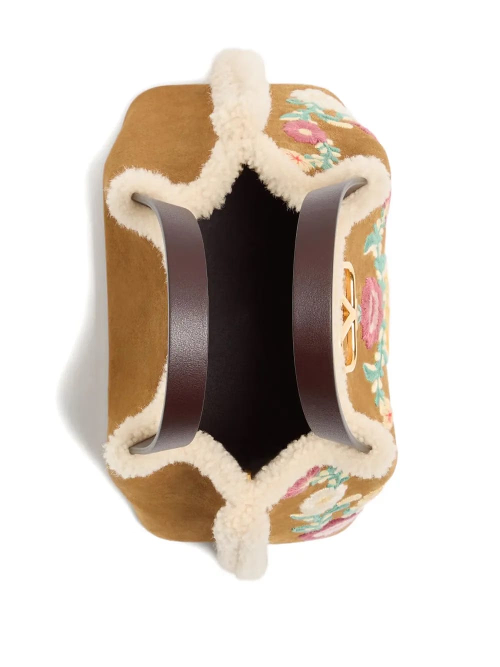 small embroidered-flowers suede tote bag