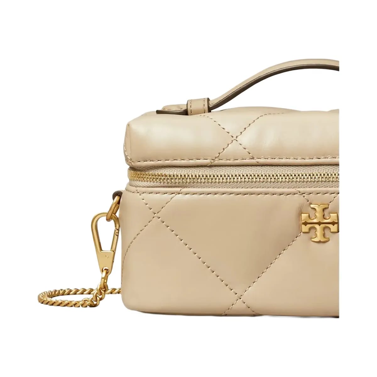 Tory Burch Kira Diamond Quilt East-West Vanity Case Light Stone