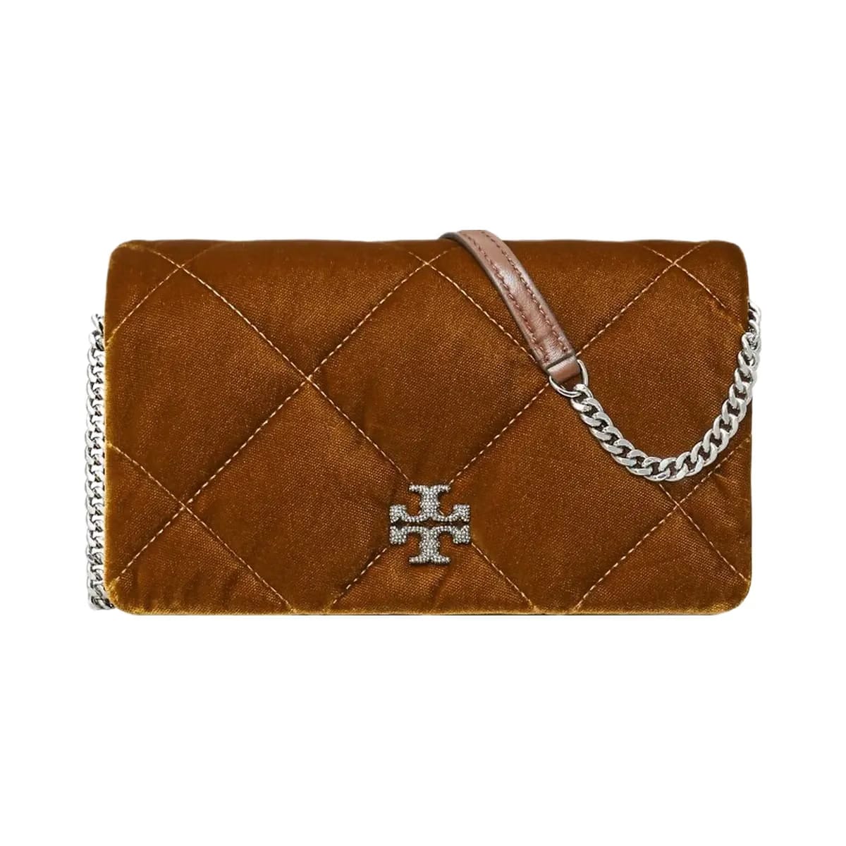 Tory Burch Kira Diamond Quilt Velvet Crossbody Warm Honey