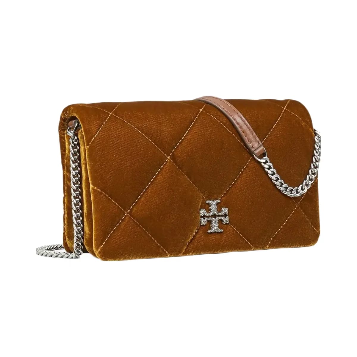 Tory Burch Kira Diamond Quilt Velvet Crossbody Warm Honey