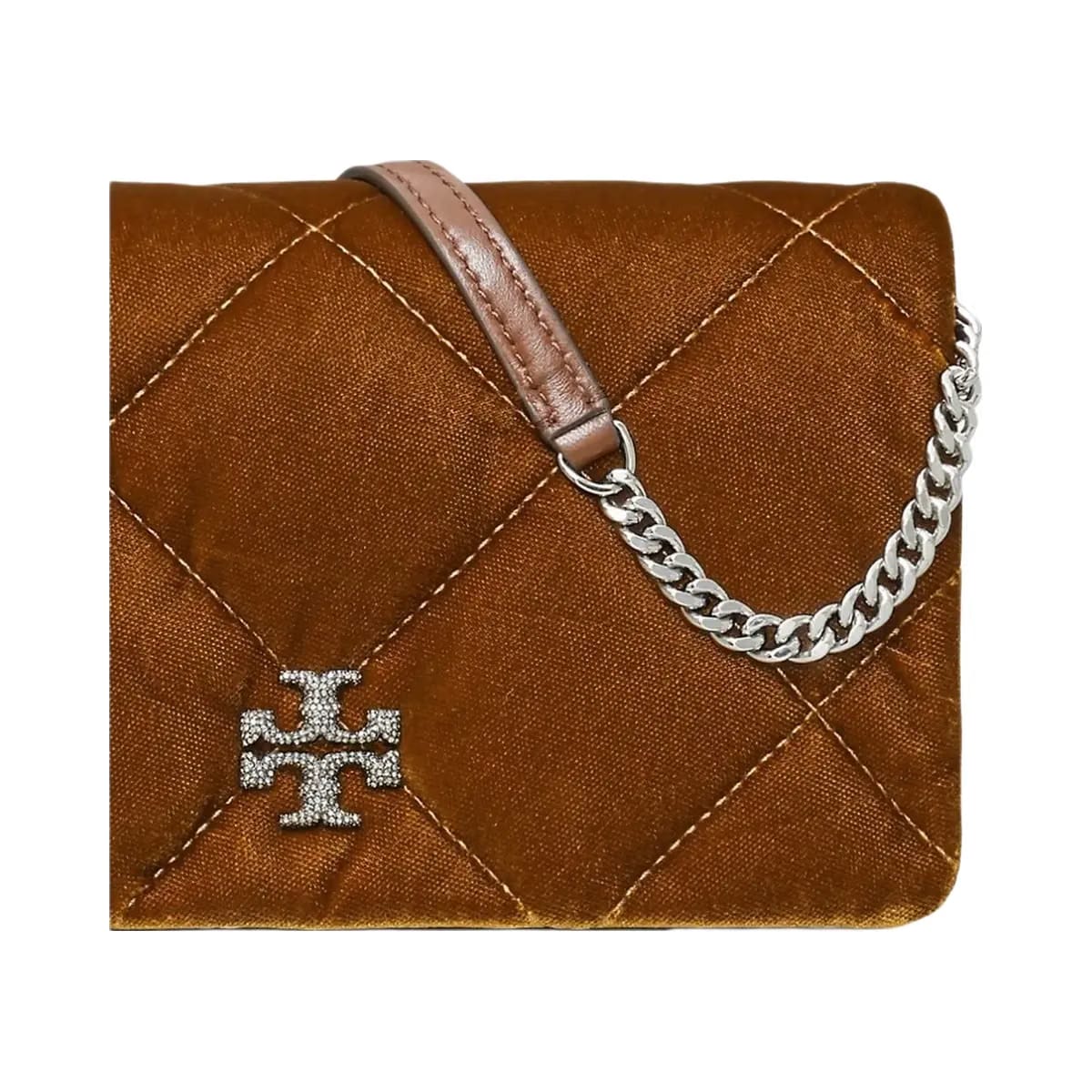 Tory Burch Kira Diamond Quilt Velvet Crossbody Warm Honey