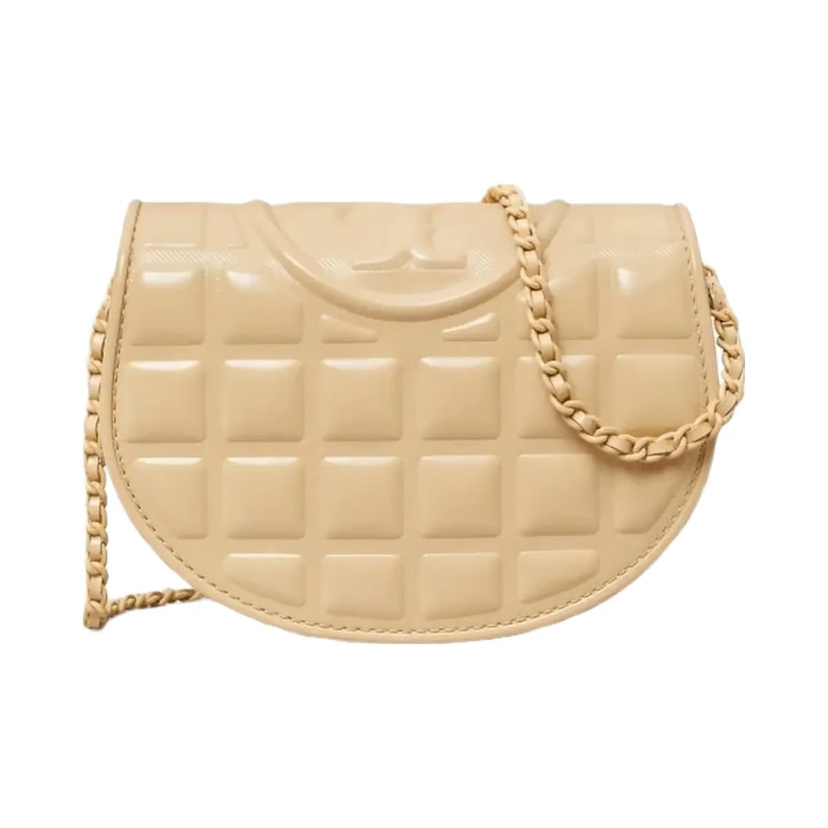 Tory Burch Mini Fleming Patent Square Quilt Crossbody Vanilla Soft Serve