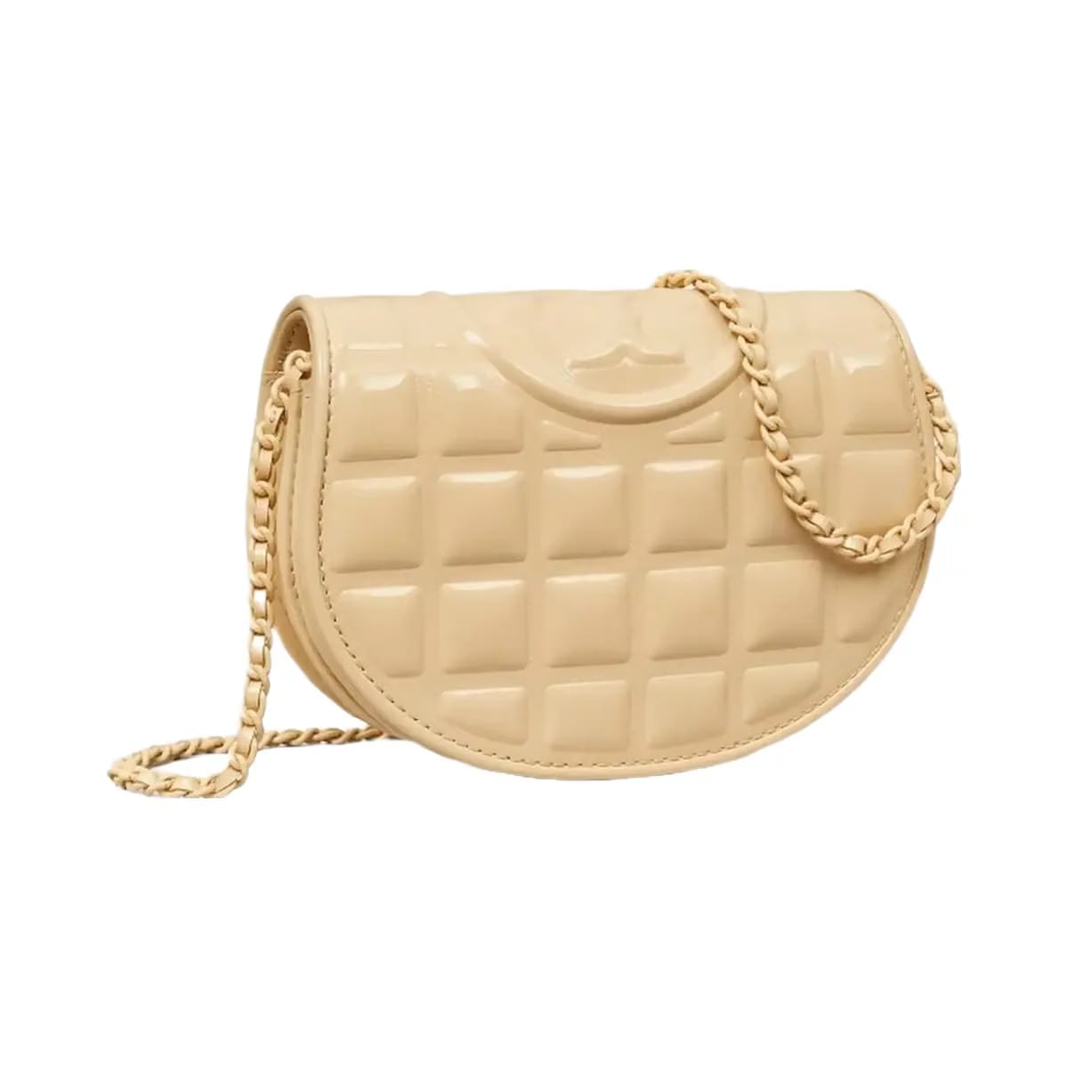 Tory Burch Mini Fleming Patent Square Quilt Crossbody Vanilla Soft Serve