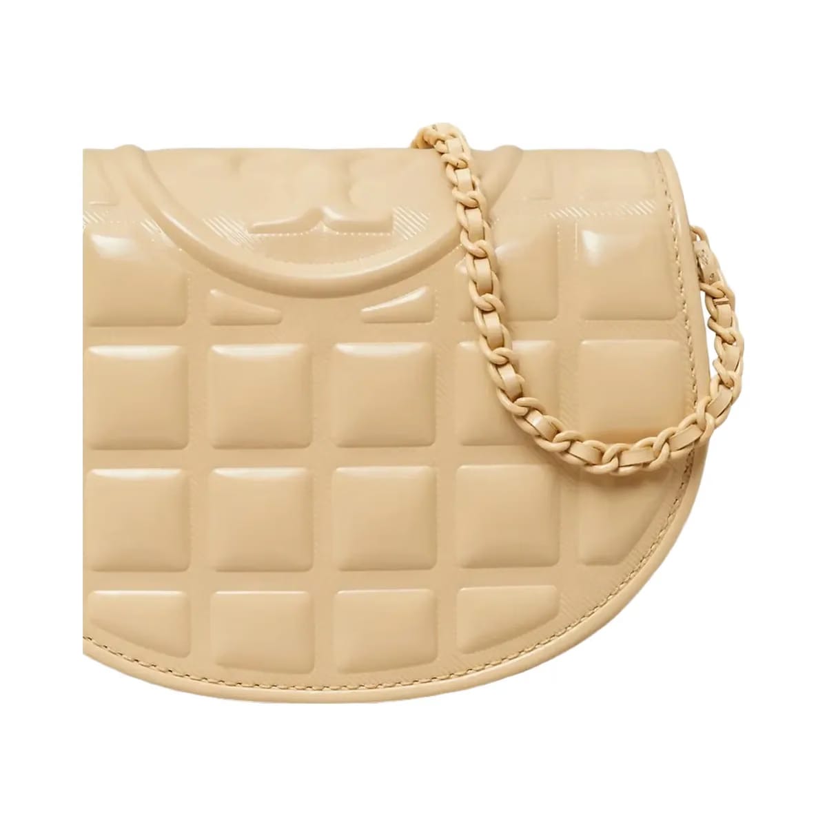 Tory Burch Mini Fleming Patent Square Quilt Crossbody Vanilla Soft Serve