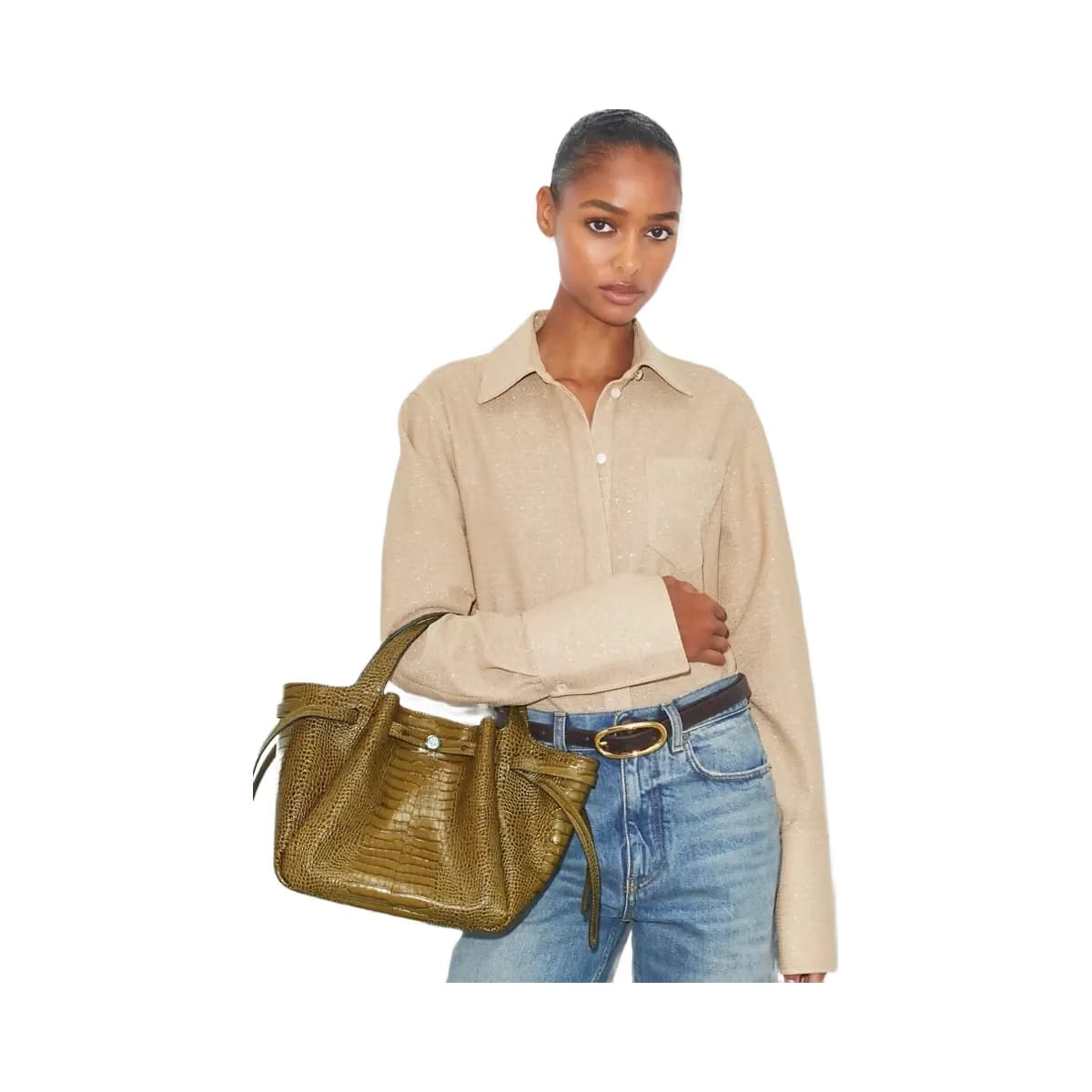 Tory Burch Small Romy Croc-Embossed Tote Shroom