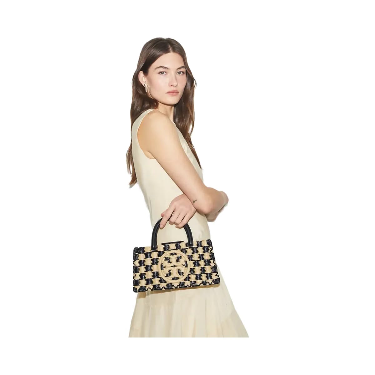 Tory Burch Ella Hand-Crocheted East-West Tote Black / Natural