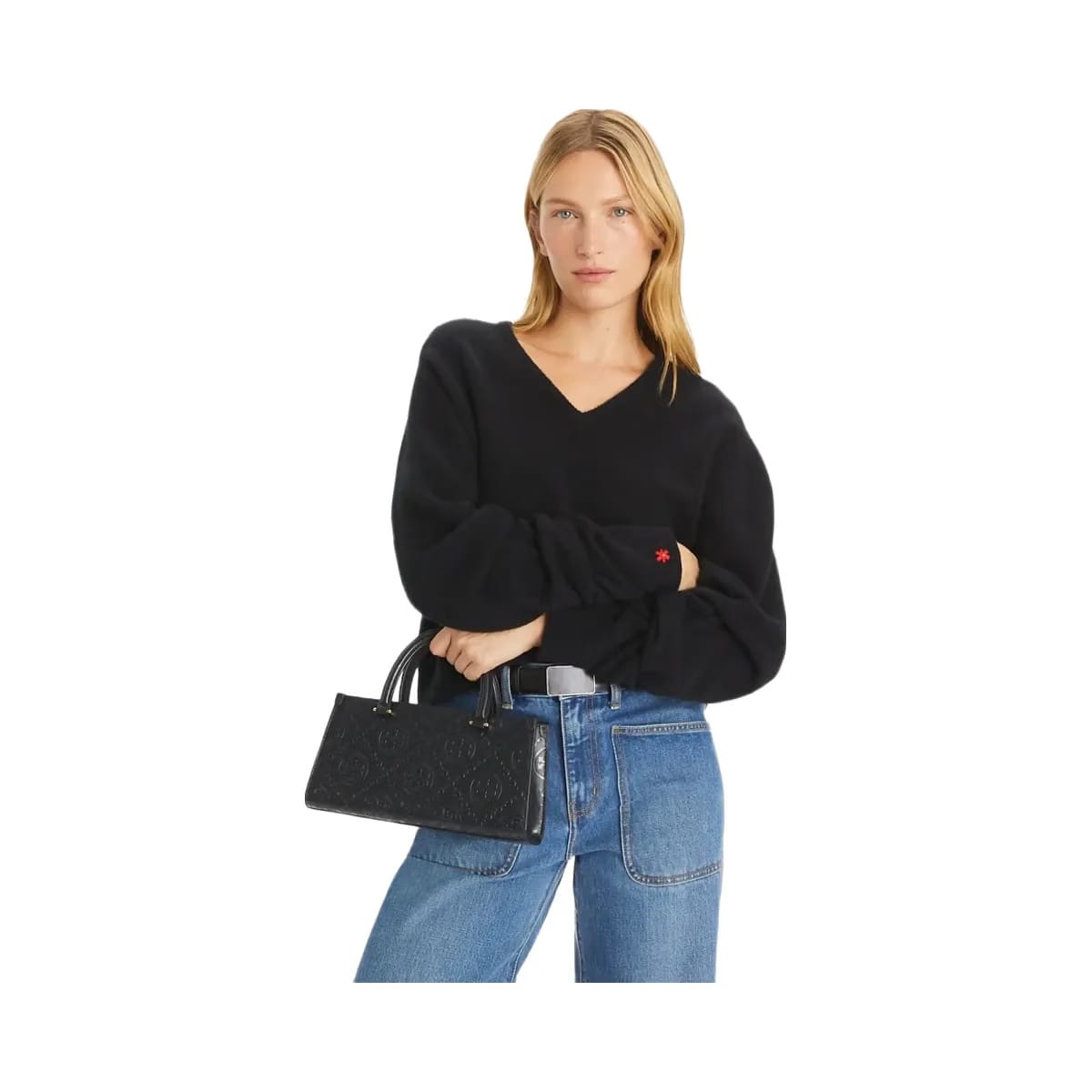 Tory Burch T Monogram Embossed Small East-West Tote Black