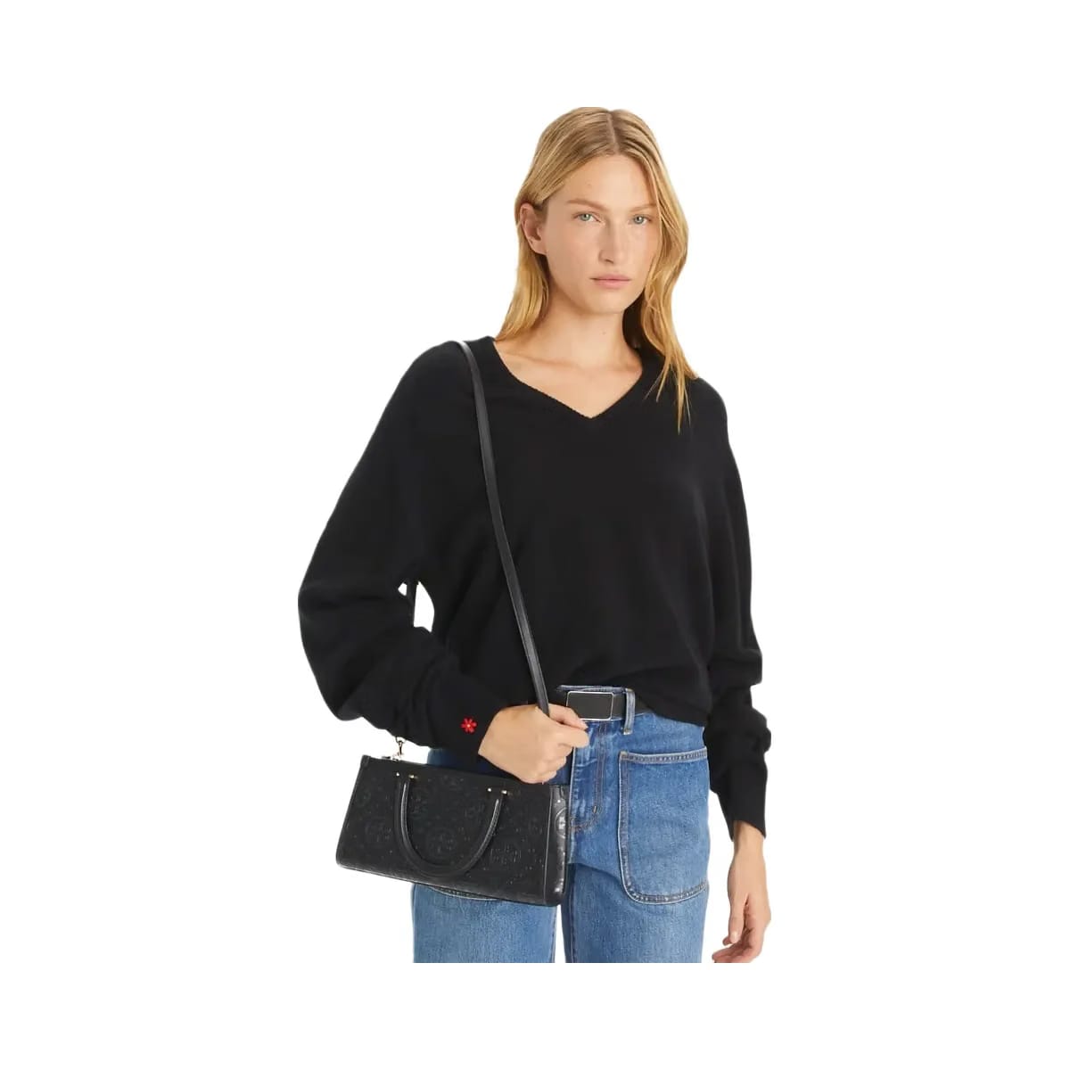 Tory Burch T Monogram Embossed Small East-West Tote Black