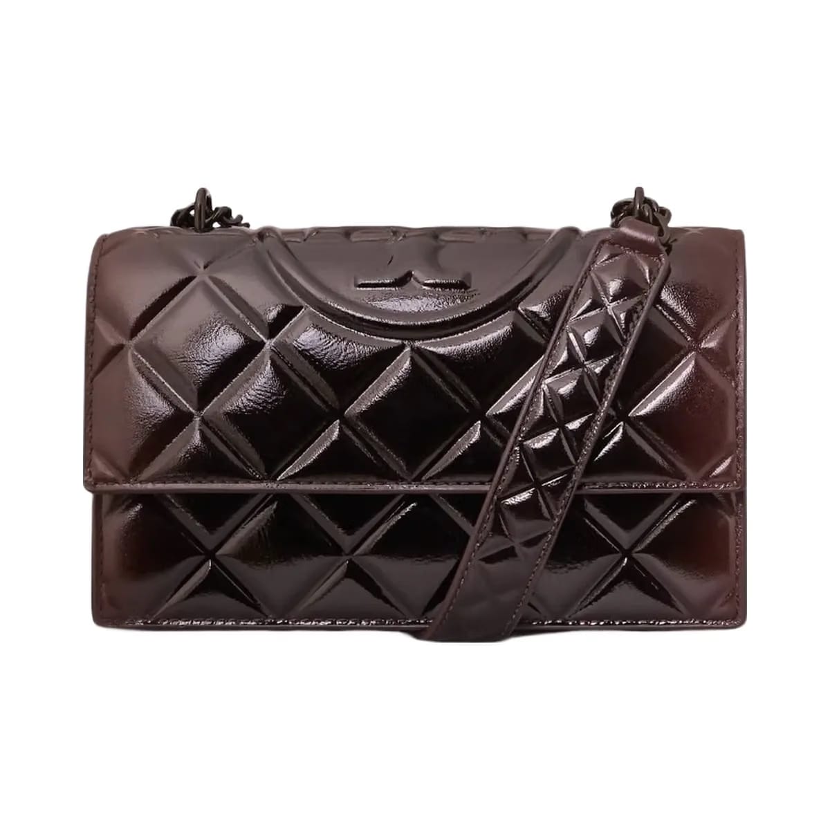 Tory Burch Small Fleming Patent Shoulder Bag Deep Burgundy