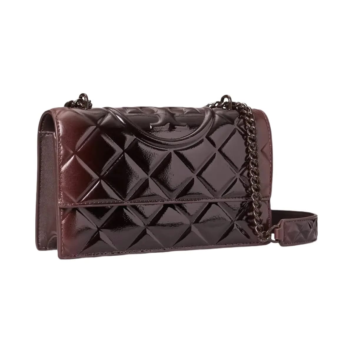 Tory Burch Small Fleming Patent Shoulder Bag Deep Burgundy