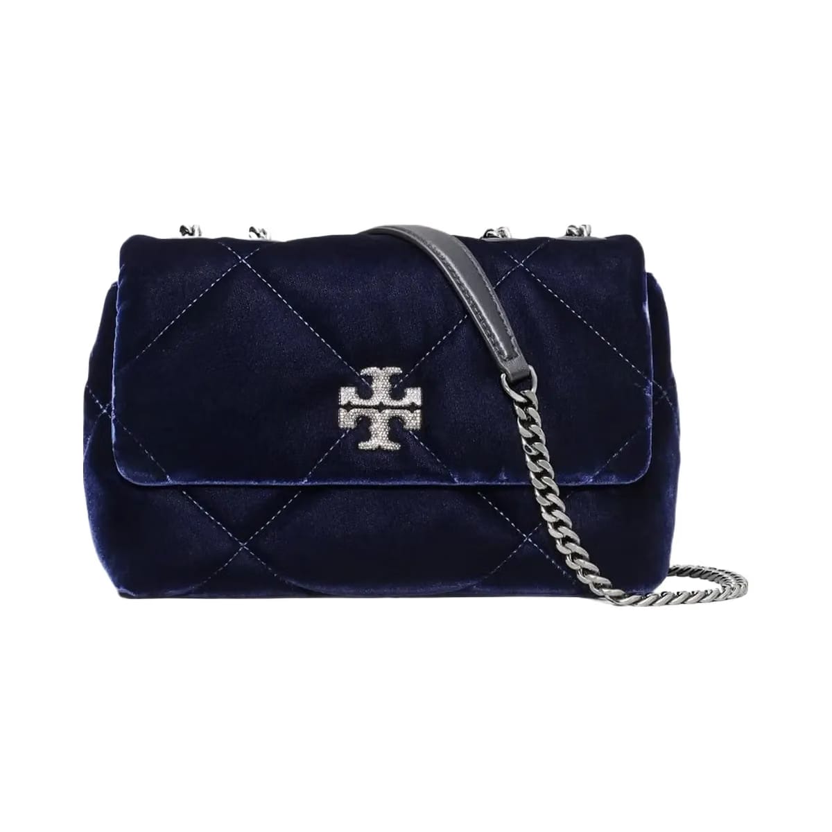 Tory Burch Small Kira Diamond Quilt Velvet Pav Shoulder Bag PERFECT NAVY