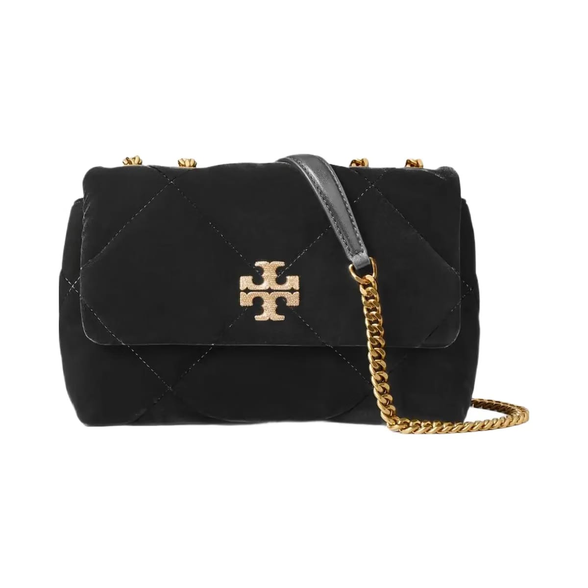 Tory Burch Small Kira Diamond Quilt Velvet Pav Shoulder Bag Black