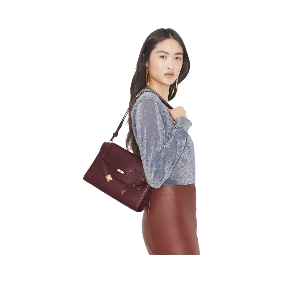 Tory Burch Lee Radziwill Pebbled Shoulder Bag Dark Carmine