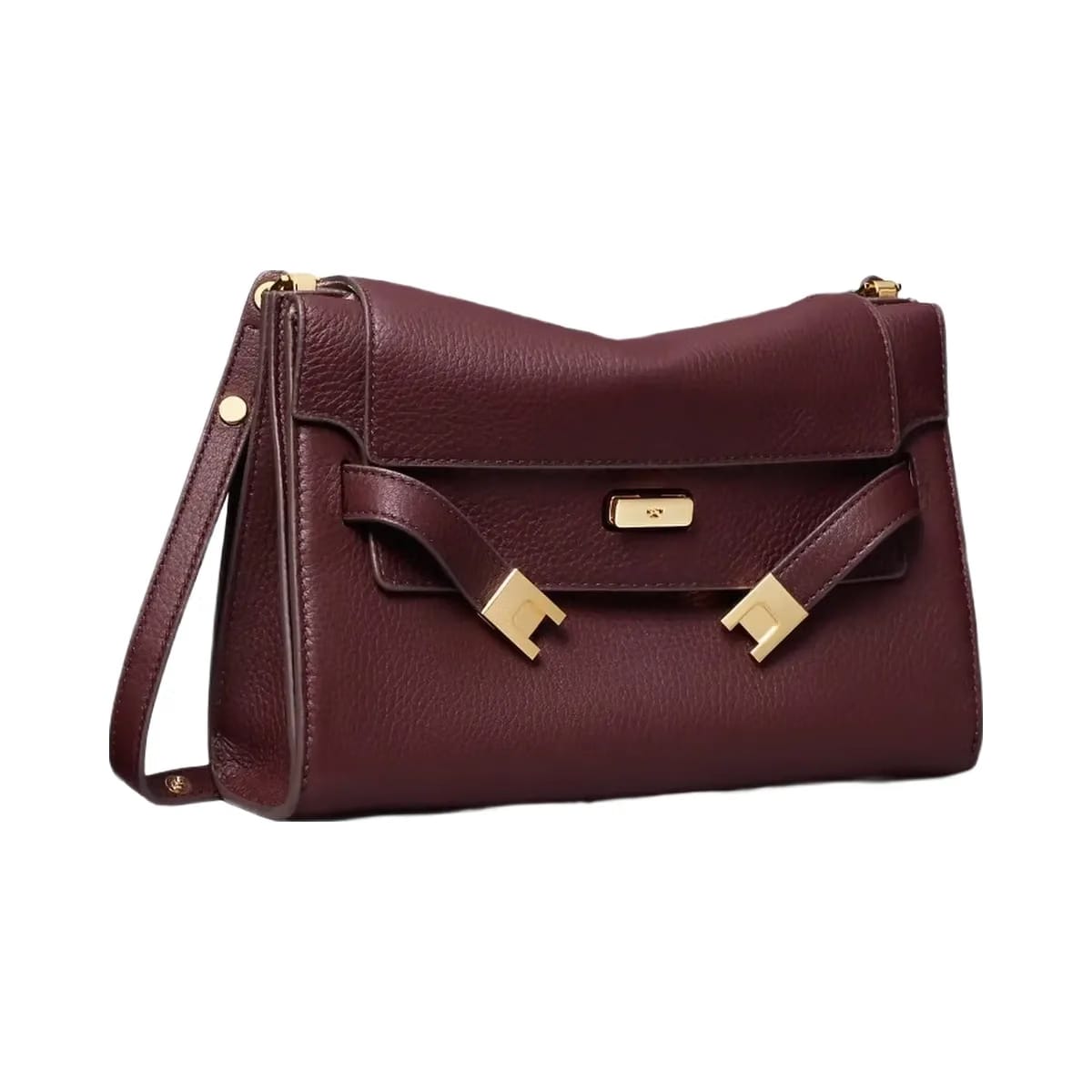 Tory Burch Lee Radziwill Pebbled Shoulder Bag Dark Carmine
