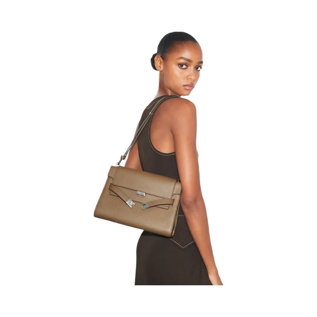 Tory Burch Lee Radziwill Pebbled Shoulder Bag Wild Mushroom