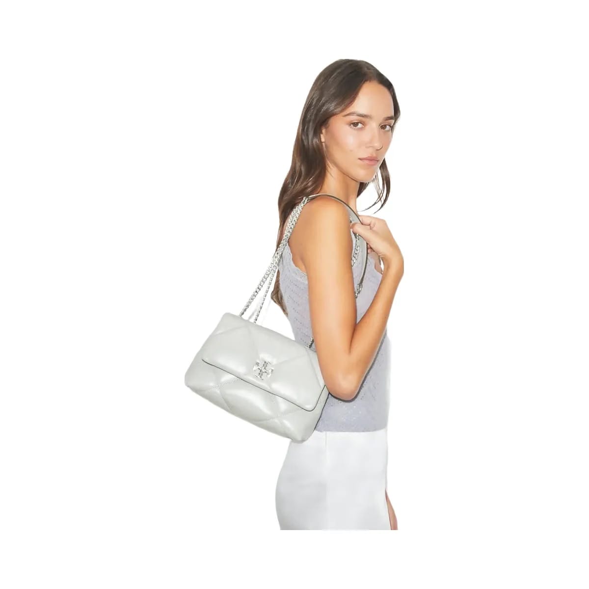 Tory Burch Small Kira Diamond Quilt Shoulder Bag Gray