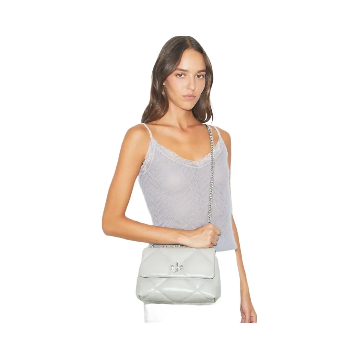 Tory Burch Small Kira Diamond Quilt Shoulder Bag Gray