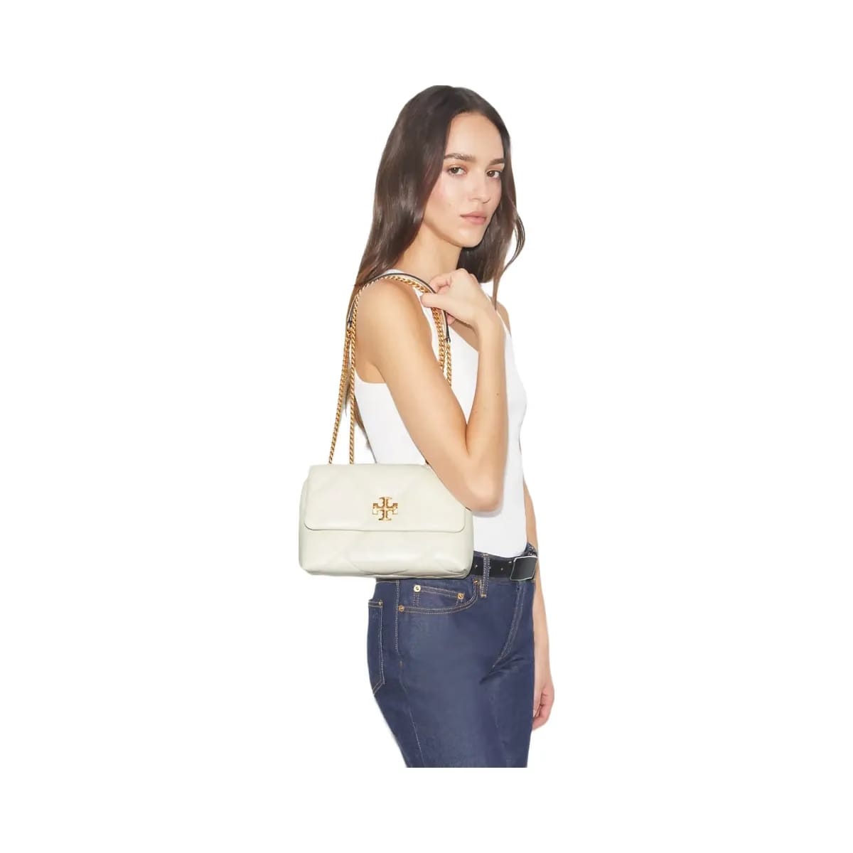 Tory Burch Small Kira Diamond Quilt Shoulder Bag Warm White
