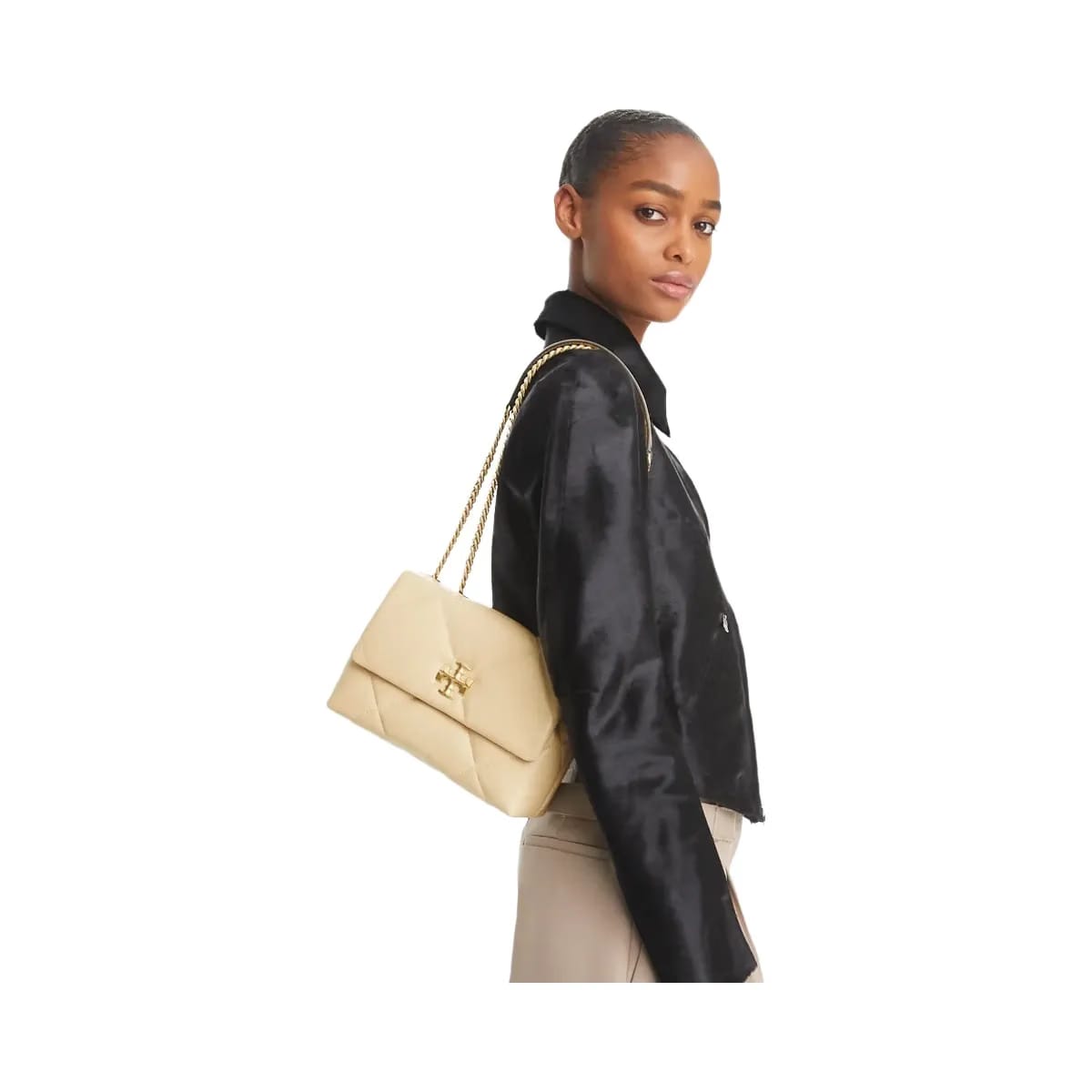 Tory Burch Small Kira Diamond Quilt Shoulder Bag Vanilla Soft Serve