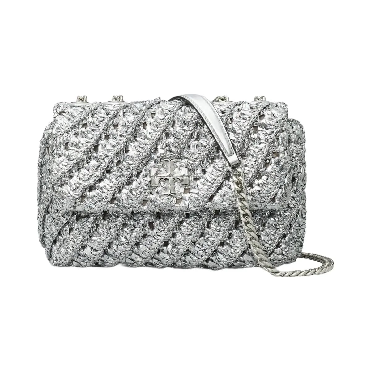 Tory Burch Small Kira Woven Shoulder Bag Silver