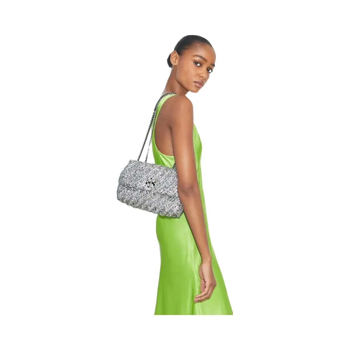 Tory Burch Small Kira Woven Shoulder Bag Silver