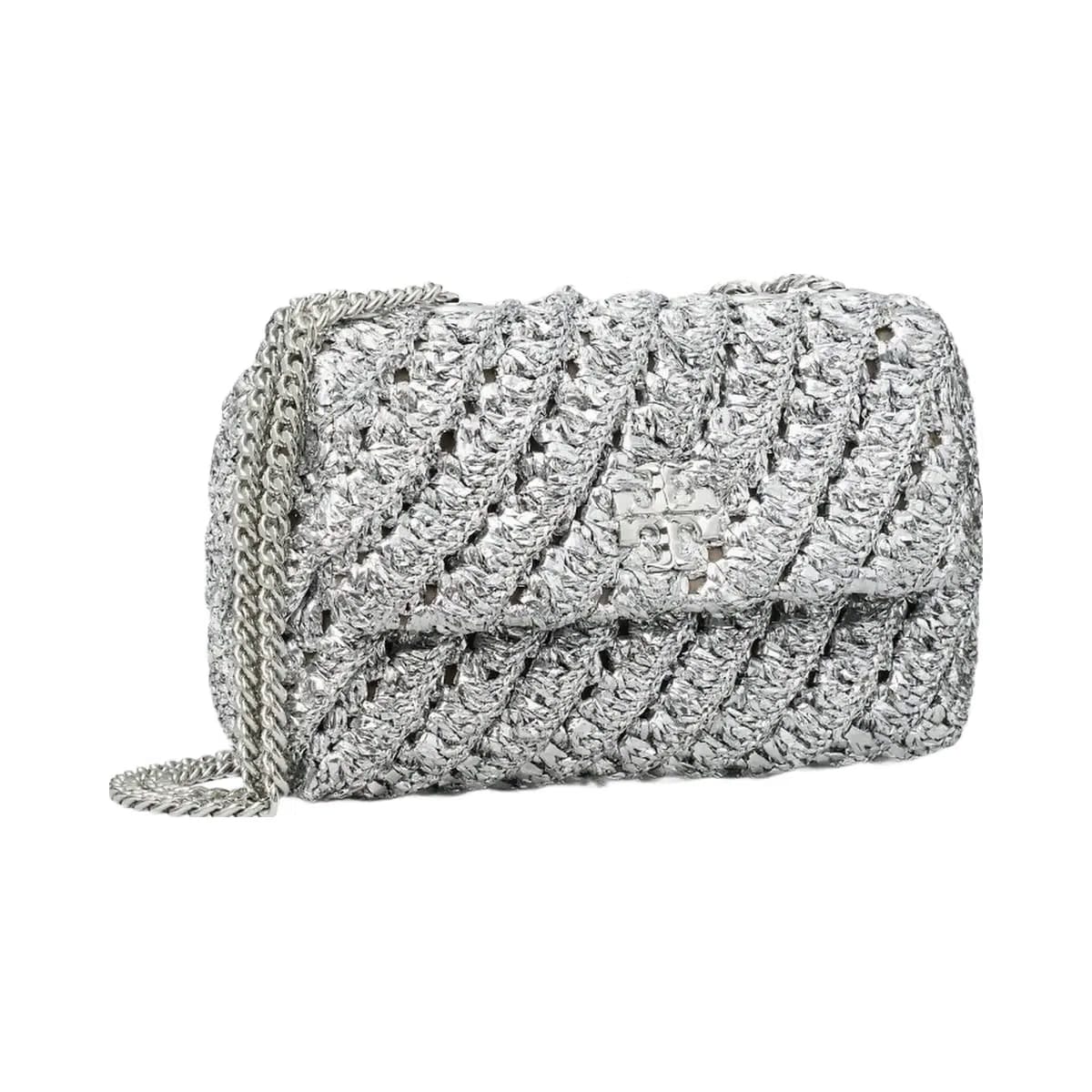 Tory Burch Small Kira Woven Shoulder Bag Silver