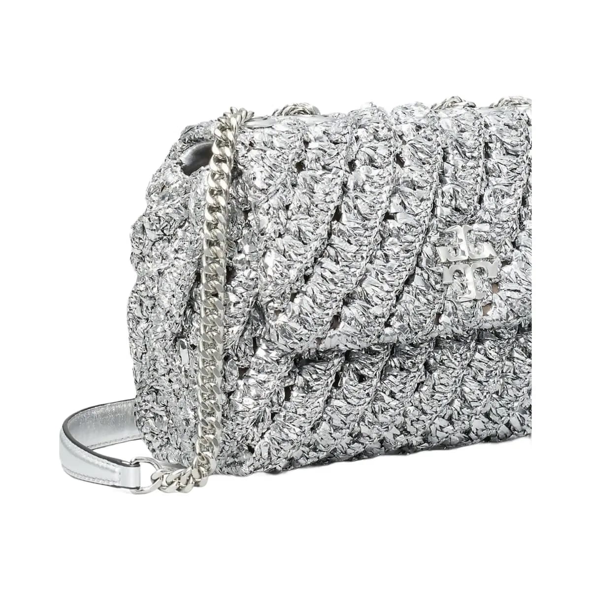 Tory Burch Small Kira Woven Shoulder Bag Silver