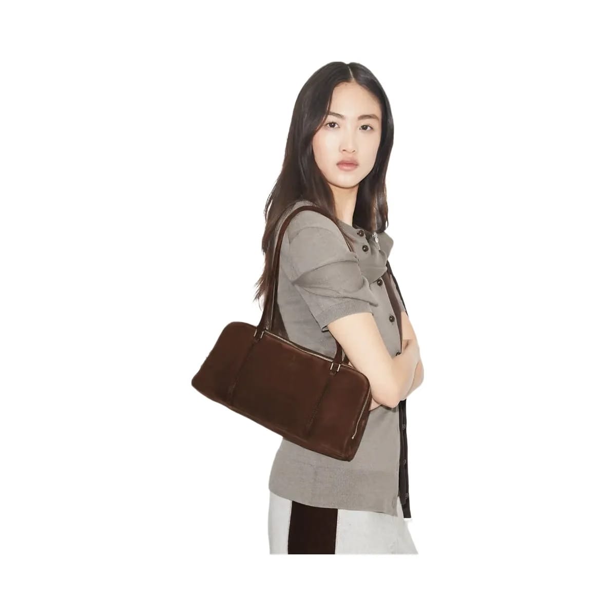 Tory Burch Small Marshmallow Suede Satchel Dark Cocoa