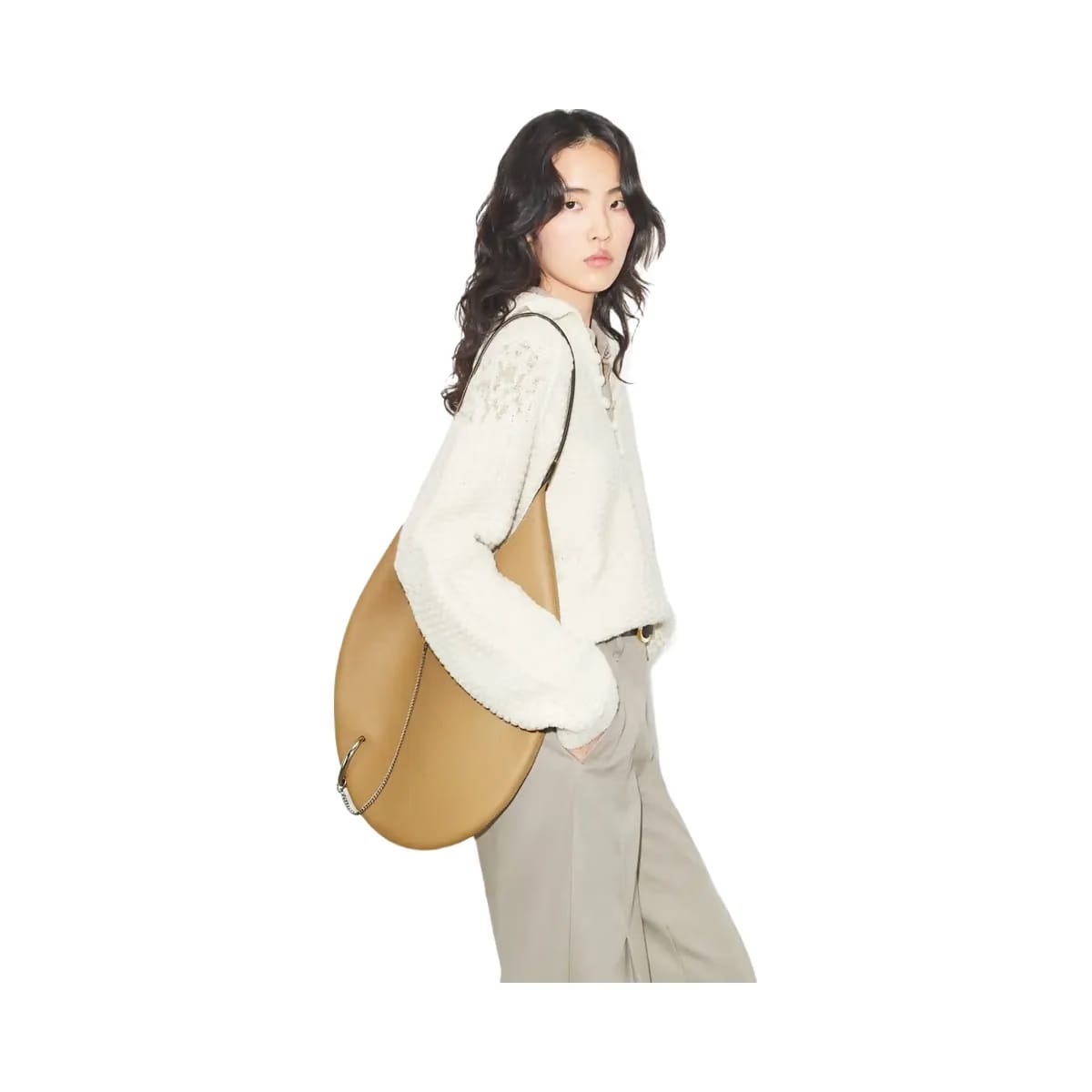 Tory Burch Pierced Soft Bag Light Sand